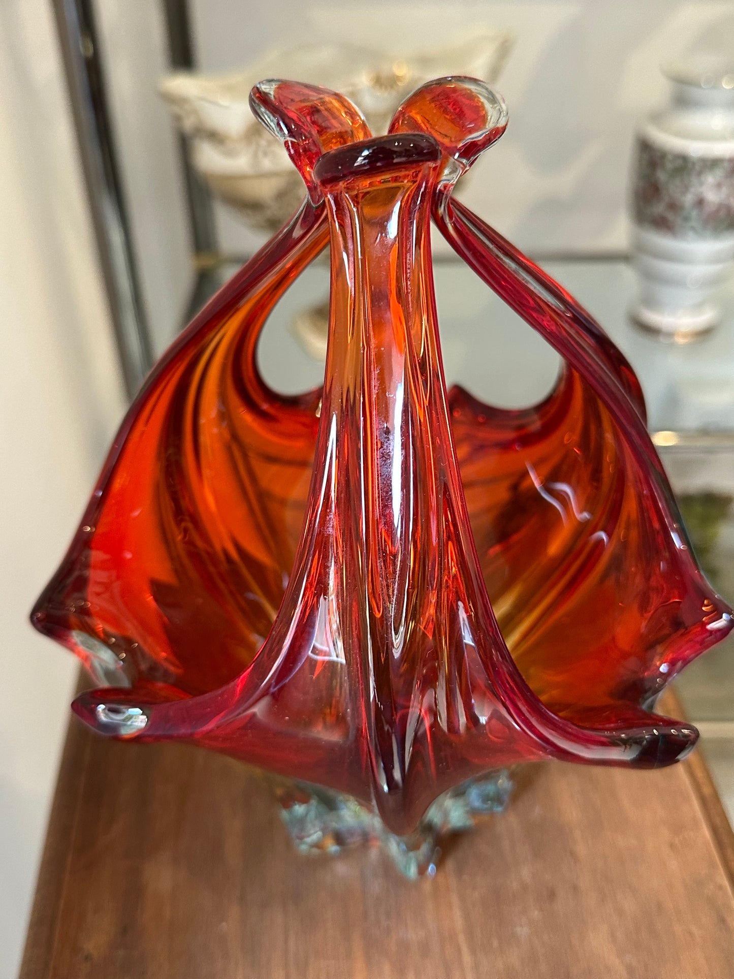Centro de mesa de cristal artístico rojo ámbar