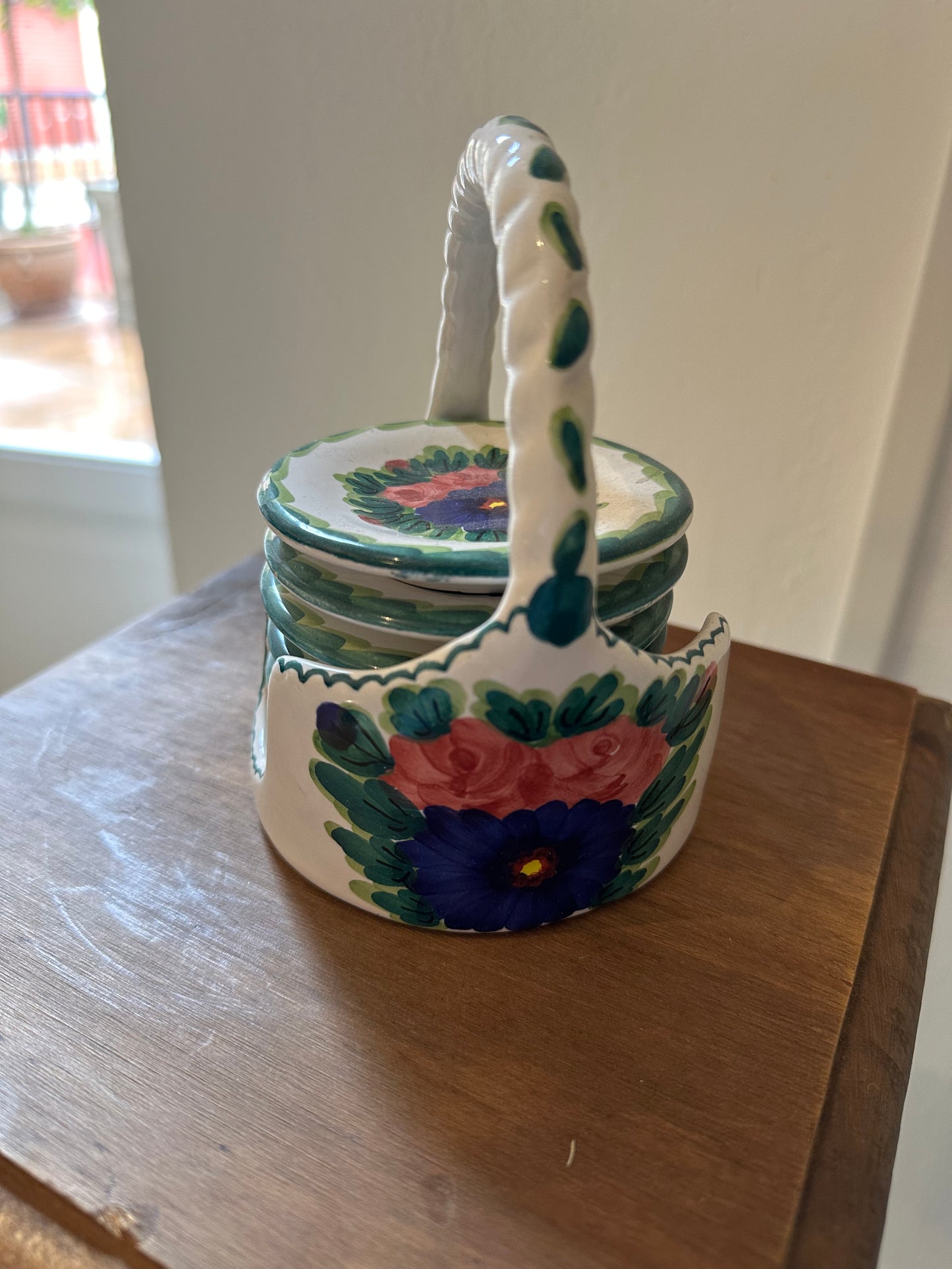Set de posavasos de cerámica floral con soporte