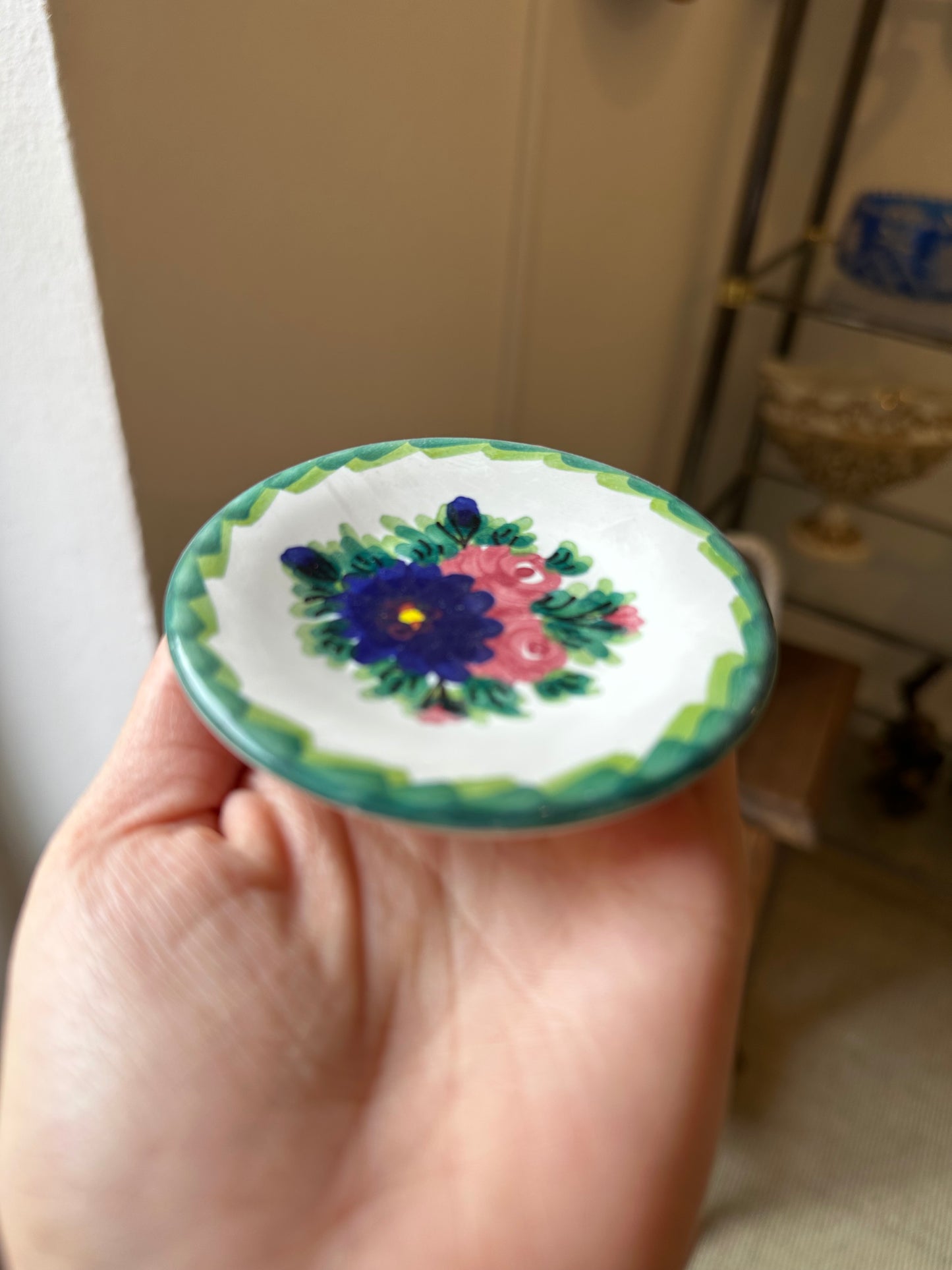 Set de posavasos de cerámica floral con soporte