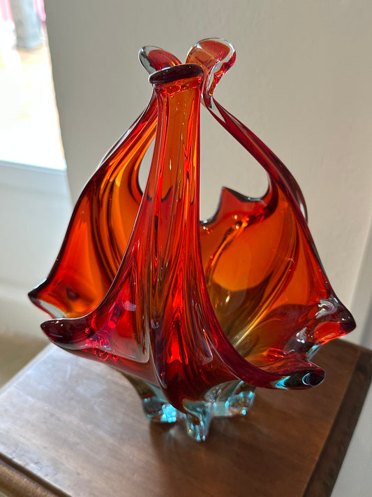 Centro de mesa de cristal artístico rojo ámbar
